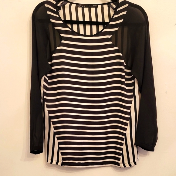 ZARA black & white striped blouse top - Picture 1 of 6